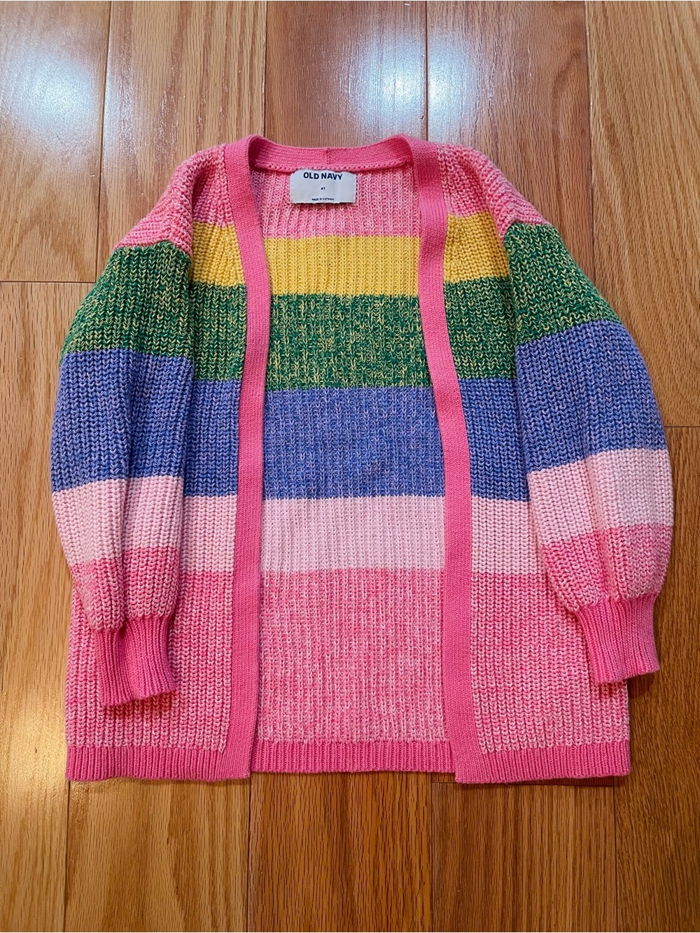 Old Navy Pink Stripe Open-Front Cardigan with Multi-Color Bands